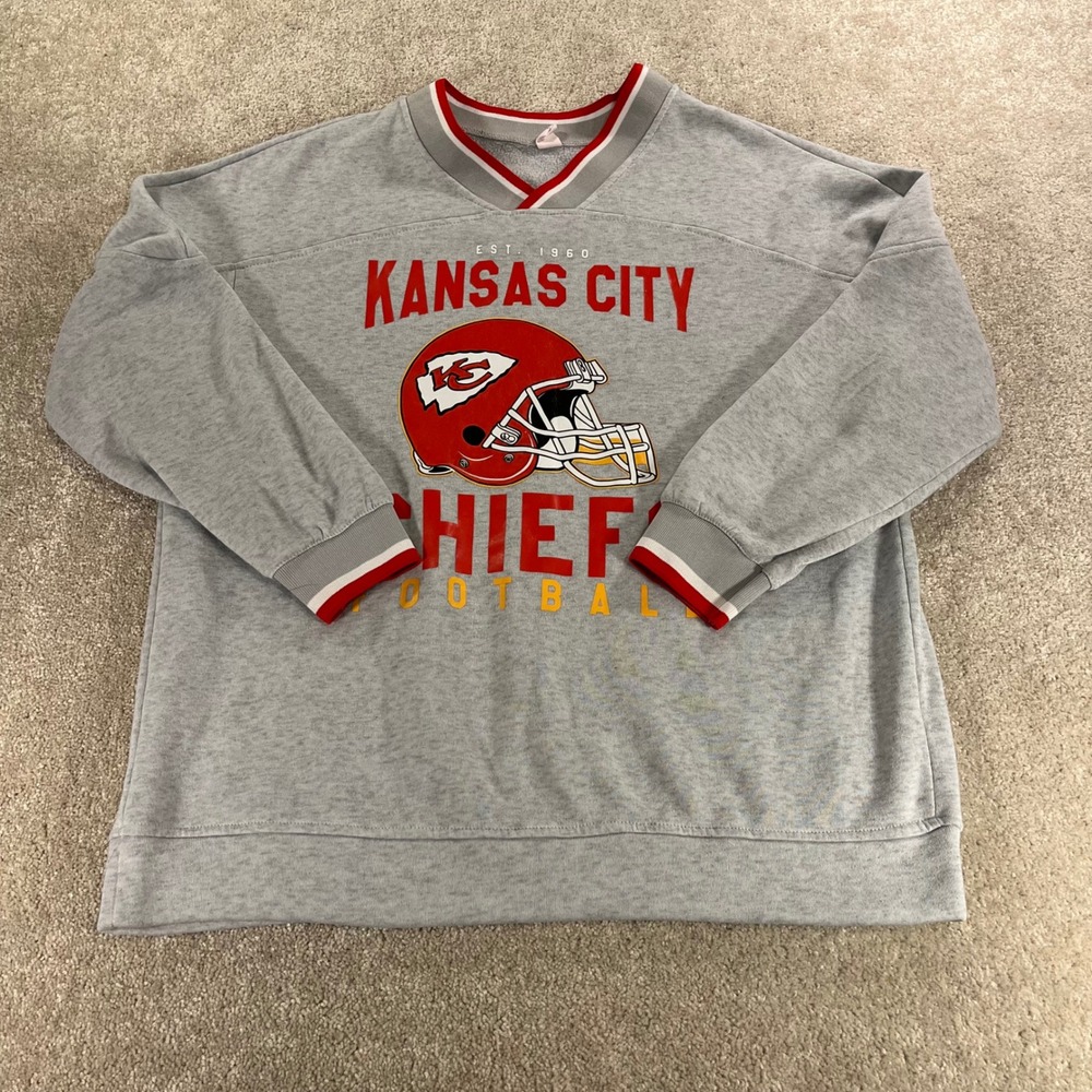Chicyea Kansas City Chiefs Sweatshirt Mens Medium Grey Graphic V-Neck‎ NFL